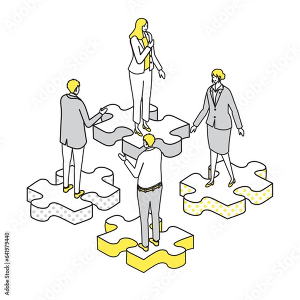 Fototapeta アイソメトリック_バラバラのビジネスチームのシンプルタッチのイラスト