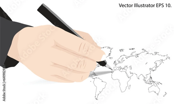 Obraz Hand writing World Map Earth Globe Vector line Sketched Up Illustrator, EPS 10.