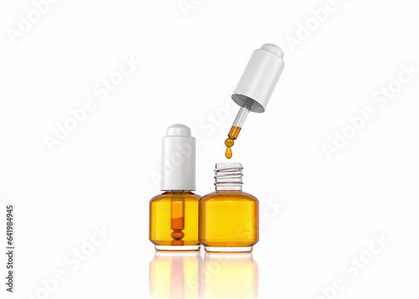 Fototapeta 3D render of Two Bottles of Vitamin C Serum on White Background.