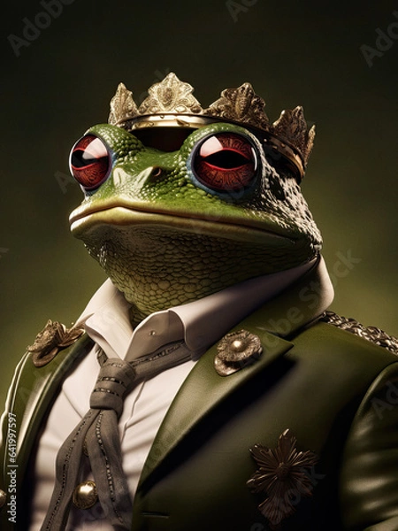 Obraz toad  crown and uniform as king
