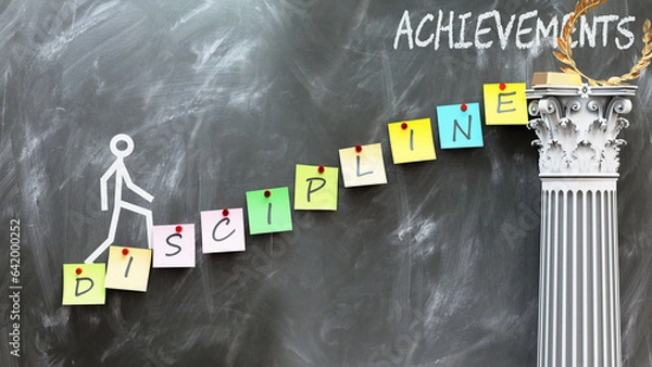 Fototapeta Discipline leads to Achievements - a metaphor showing how discipline makes the way to reach desired achievements. Symbolizes the importance of discipline.,3d illustration