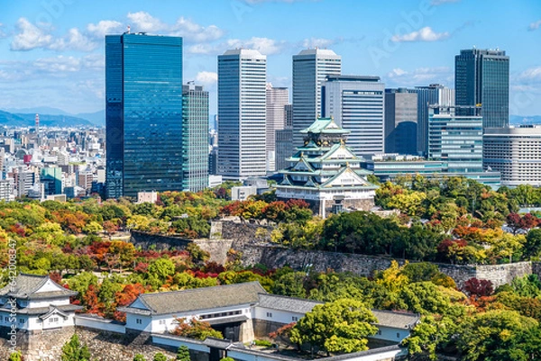 Fototapeta 大阪城天守閣と大阪ビジネスパークの高層ビル街（大阪府大阪市）