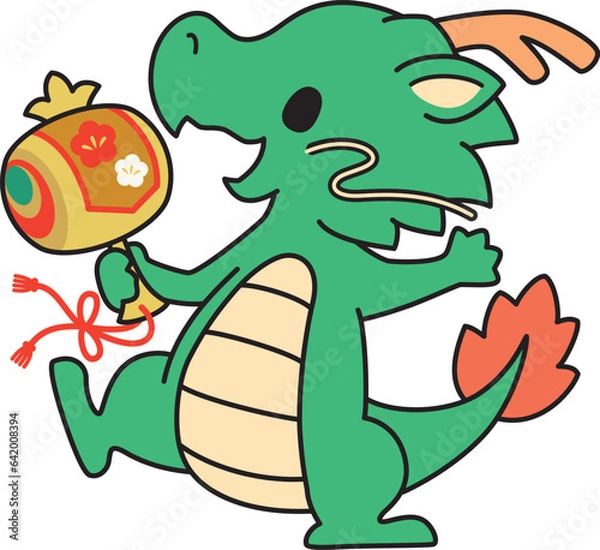 Obraz 打ち出の小槌を持った龍のかわいいイラスト