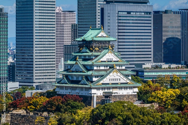 Fototapeta 大阪城天守閣と大阪ビジネスパークの高層ビル街（大阪府大阪市）