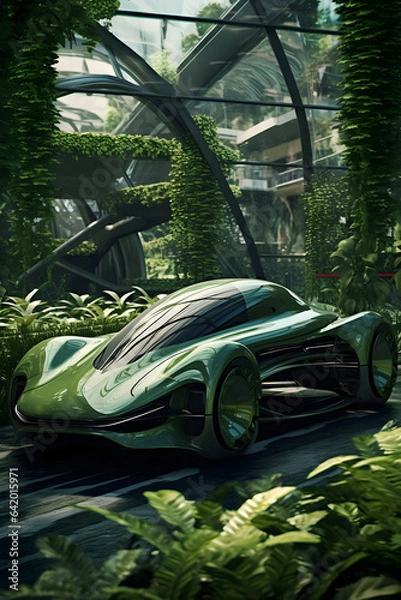 Fototapeta futuristic car in the forest