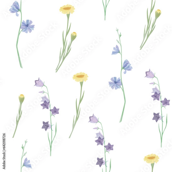 Obraz Vector seamless pattern with watercolor meadow flowers