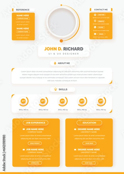 Fototapeta Clean Modern Resume Vector Template, Minimalist resume cv template, Resume design template, cv design, multipurpose resume design