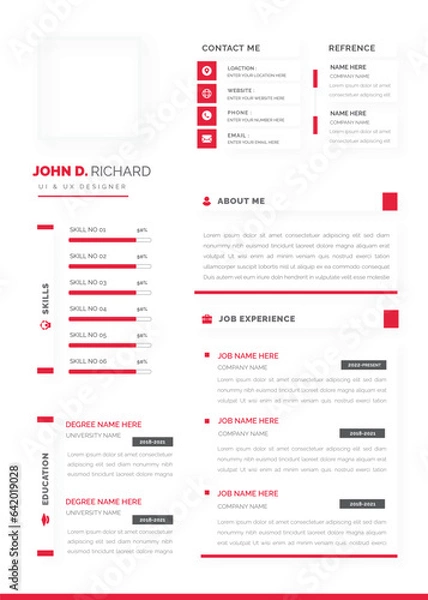 Fototapeta Clean Modern Resume Vector Template, Minimalist resume cv template, Resume design template, cv design, multipurpose resume design