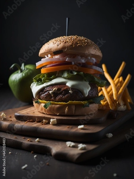Fototapeta hamburger and fries