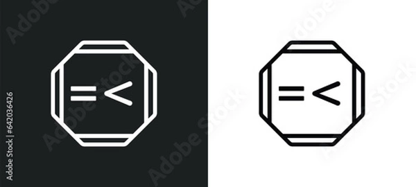Obraz is less than or equal to icon isolated in white and black colors. is less than or equal to outline vector icon from signs collection for web, mobile apps and ui.