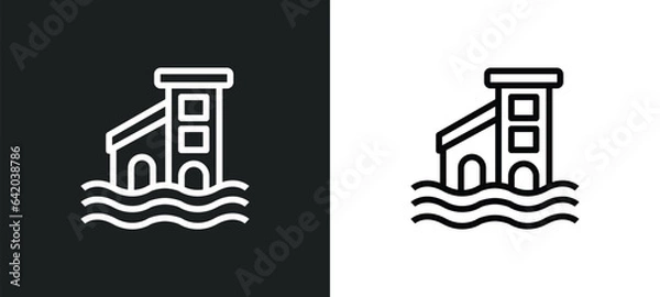 Fototapeta flooded home icon isolated in white and black colors. flooded home outline vector icon from meteorology collection for web, mobile apps and ui.