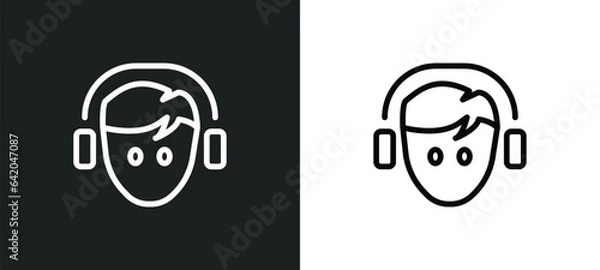 Obraz boy with headphones icon isolated in white and black colors. boy with headphones outline vector icon from music collection for web, mobile apps and ui.