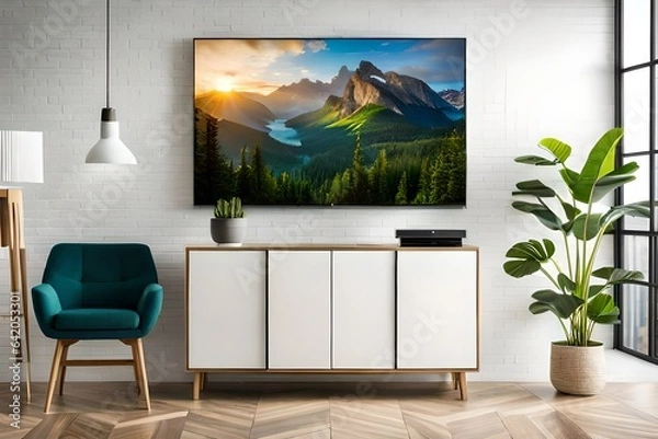 Fototapeta TV on cabinet in modern living room generated ai