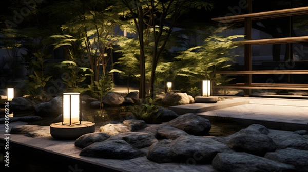 Fototapeta 和風の静かな庭園の様子