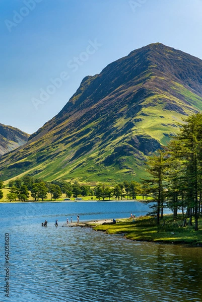Obraz Bathers enjoying hot sumer weather at Buttermere in the English Lake District