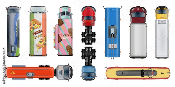 Obraz Collection of illustrations with set of top view realistic transports