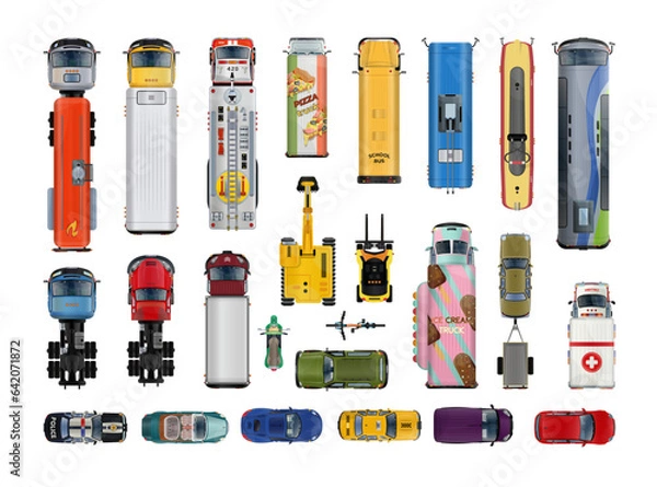 Obraz Collection of illustrations with set of top view realistic transports