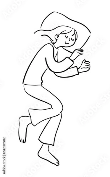 Obraz ぐっすりと眠っている女性　線画