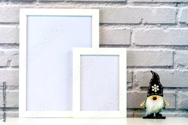 Obraz Christmas Frame. Photo frame. Flat lay. New Year concept. Christmas mock up. Winter. Christmas background. Xmas concept. Top view, copy space. Christmas photo frame mock up template
