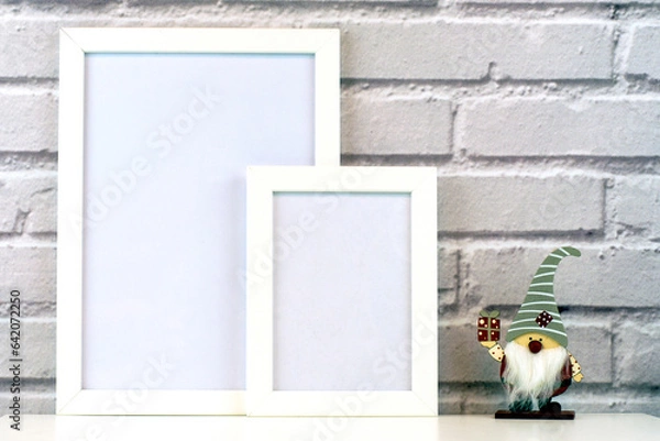 Obraz Christmas Frame. Photo frame. Flat lay. New Year concept. Christmas mock up. Winter. Christmas background. Xmas concept. Top view, copy space. Christmas photo frame mock up template