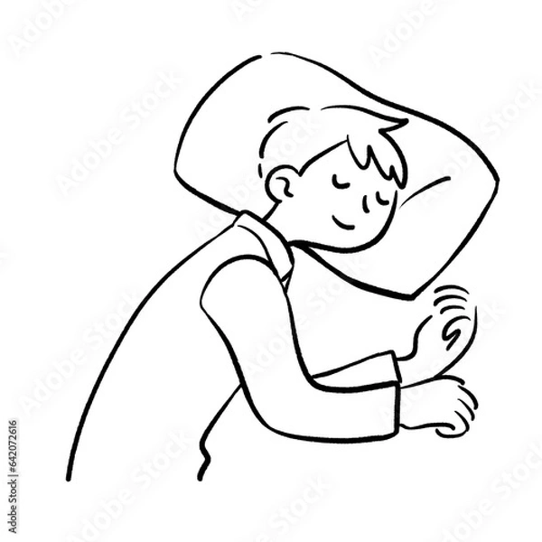 Obraz ほほ笑んで眠る若い男性　線画