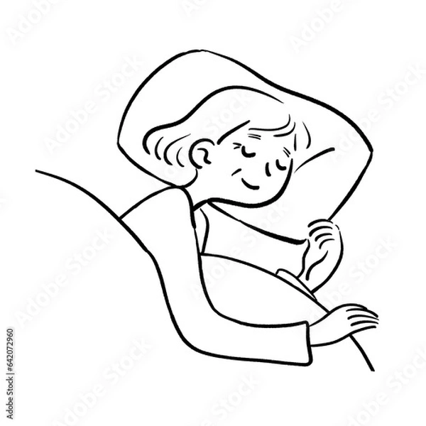 Obraz 線画　すやすやと眠るおばあさん