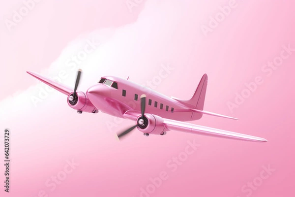 Fototapeta Pink plane on a pink background. AI generative.