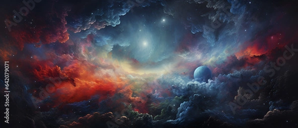 Fototapeta A Cosmic Journey Through a Colorful and Mesmerizing Alien Fantasy Landscape, Generative AI