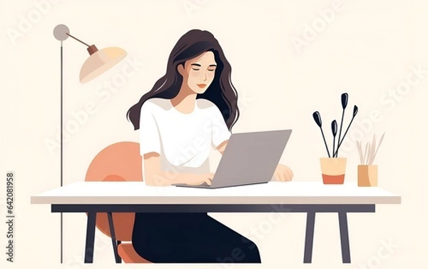 Fototapeta Minimalist character illustration of a person working in front of a laptop