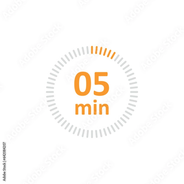 Fototapeta Clock icon vector illustration. Timer sign 5 min on isolated background. Countdown sign concept.