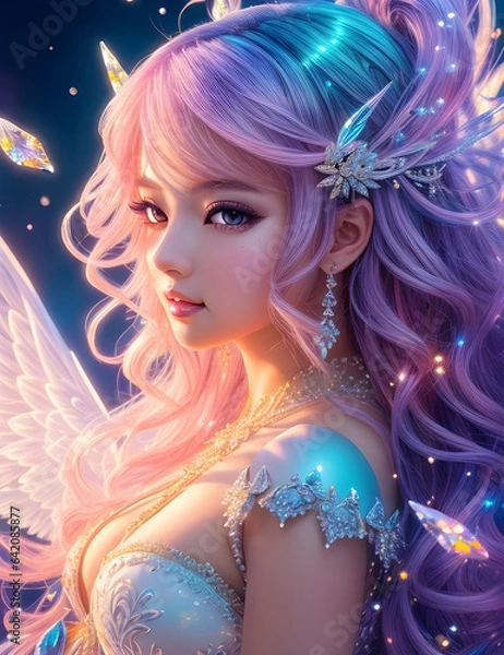 Fototapeta Angel in white dress with white wings, bright background. AI Generative