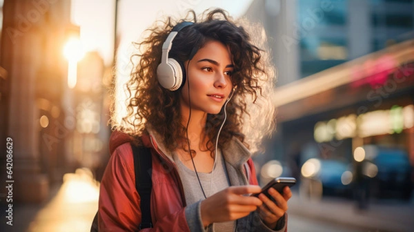 Fototapeta Tourist on hand touching and looking at a smartphone   enjoying free time, generative AI.