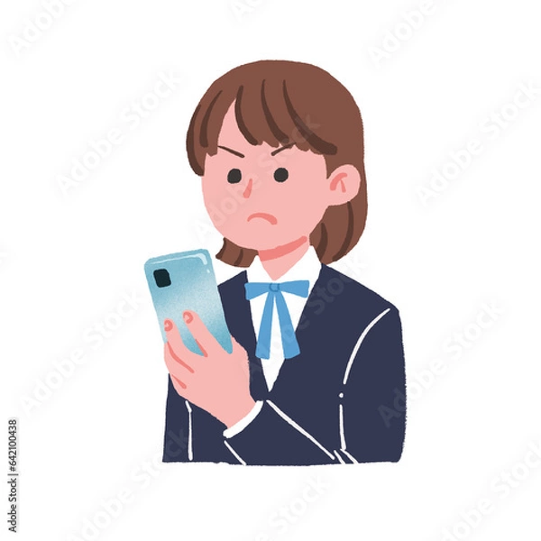 Obraz 怒った表情でスマホを見ている制服の女の子　