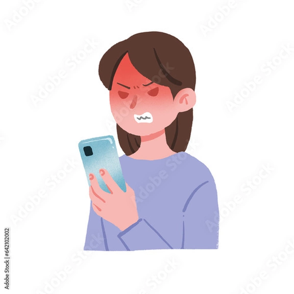 Fototapeta スマホを見て激怒する女性　表情