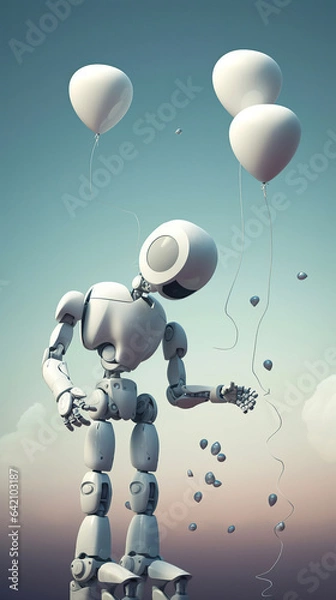 Obraz Artificial intelligence modern futuristic cyborg holding balloon