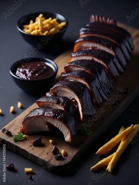 Fototapeta Grilled steak with fris on a wooden table