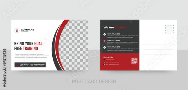 Obraz Corporate creative modern eddm travel postcard template design with red shape and fully editable file.