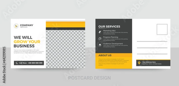 Fototapeta Corporate business postcard template design set with blue, yellow, red, and green colors. digital marketing agency postcard, business marketing postcard set, vector illustration