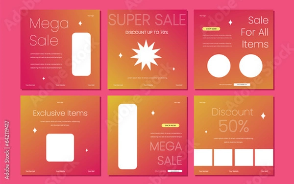 Obraz Set of Editable minimal square banner template. Suitable for social media post and web internet ads. Vector illustration with photo college
