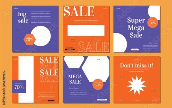Obraz Set of Editable minimal square banner template. Suitable for social media post and web internet ads. Vector illustration with photo college