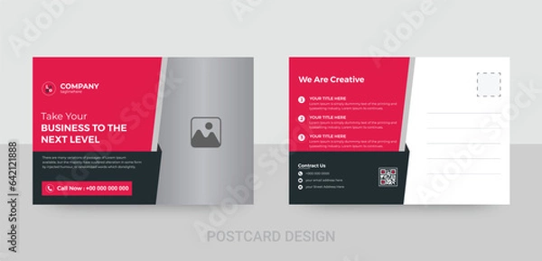 Obraz Real estate EDDM postcard template with red and black color for real estate business fully editable file	