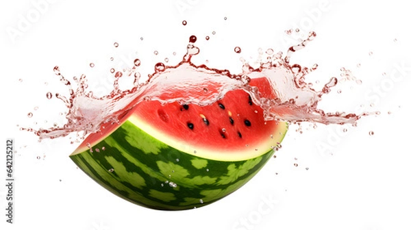 Fototapeta Sliced piece of watermelon with water splash isolated on transparent background