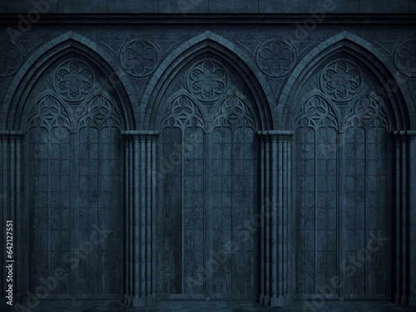 Obraz Abandoned night castle with a large gothic window or crypt