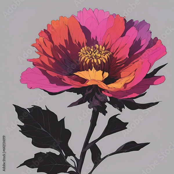 Fototapeta illustration of a flower,Experience the breathtaking allure of botanical contrast in this meticulously crafted AI-enhanced image. Against a backdrop of profound pitch-black darkness, a vibrant, vividl