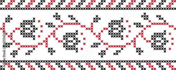 Fototapeta Embroidered cross-stitch ornament national pattern Ukrainian Slavic.
