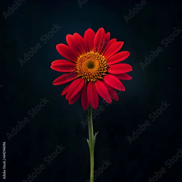 Fototapeta Dive into the mesmerizing world of botanical contrast with this captivating AI-generated image. A vibrant, impeccably detailed flower takes center stage, boldly bursting forth from a profound abyss of