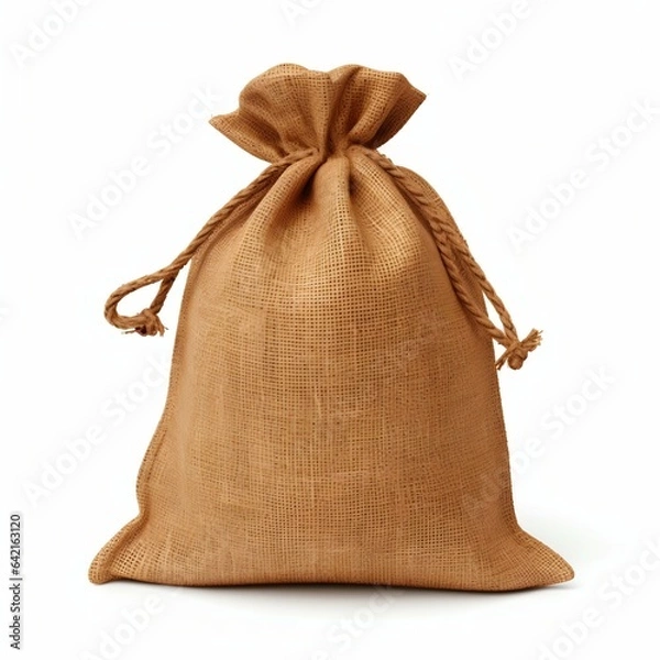Fototapeta Burlap Sack on White. Generative ai