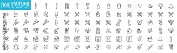 Fototapeta Collection of painting related icons, various painting tools, paint icons icon template editable resizable EPS 10	