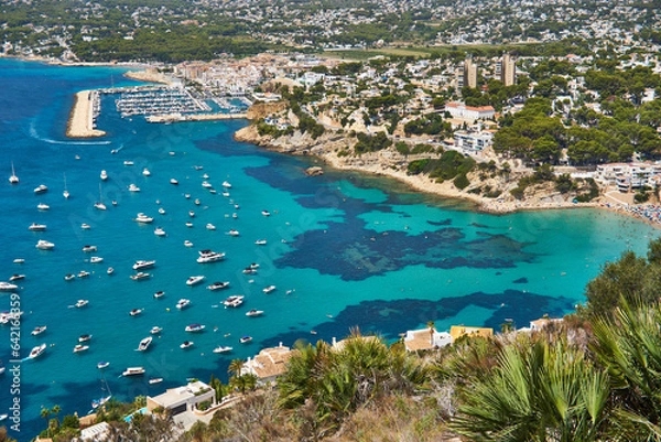 Fototapeta Moraira view from cap d'or with many boats