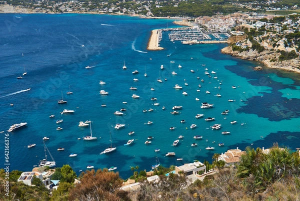 Fototapeta Moraira view from cap d'or with many boats